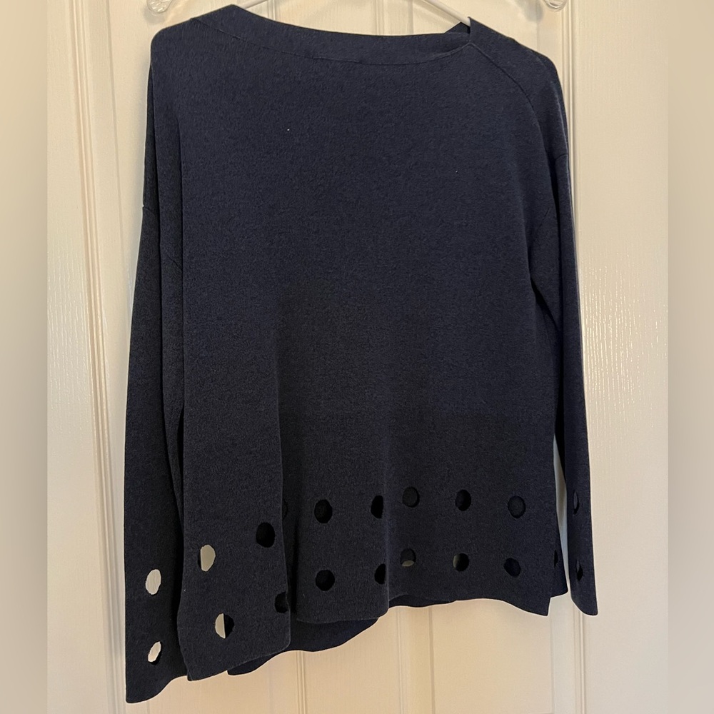 Akris Punto Bateau Neckline Long Sleeve Sweatshirt Blue Women's Top
